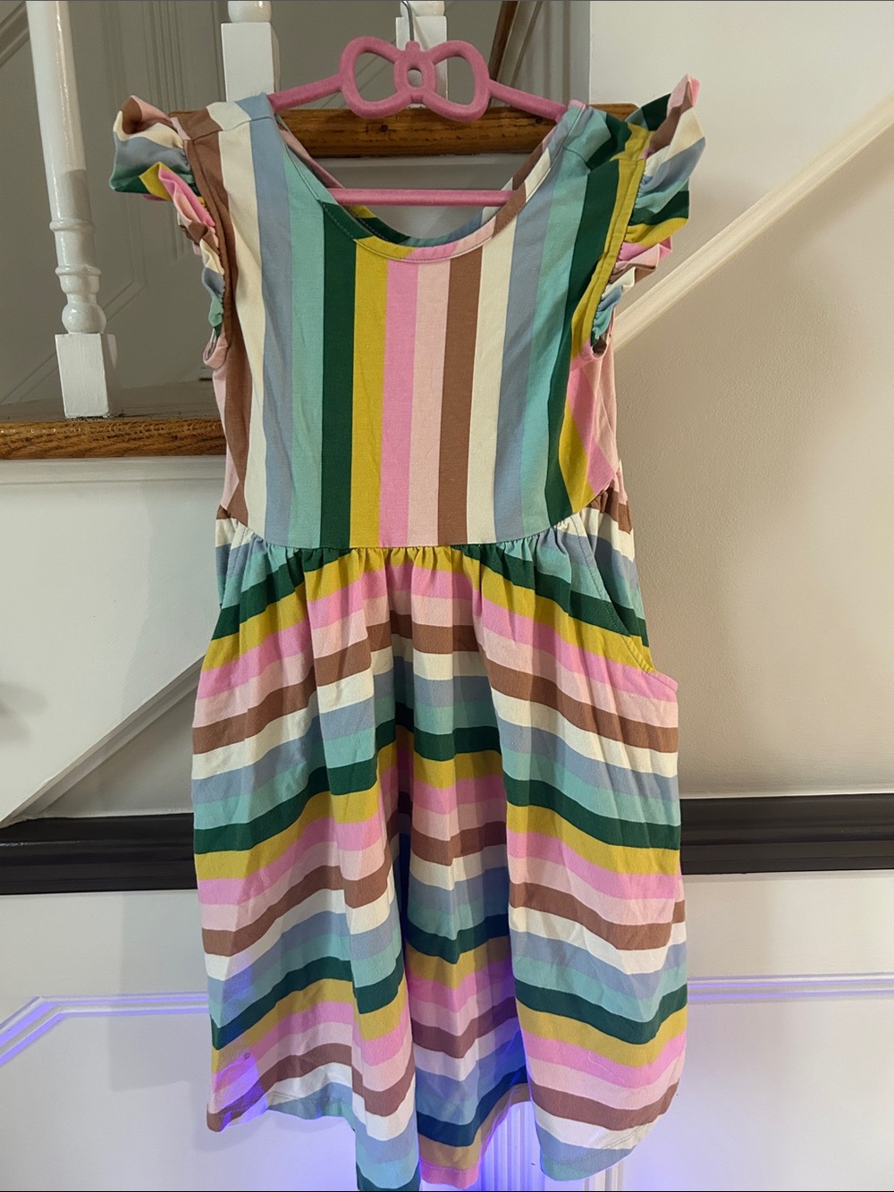 Hanna Andersson Rainbow Stripe Ruffle Sleeve Dress